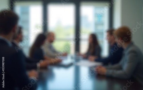 Business concept. Business meeting in boardroom. Blurred people on background. Team meeting in office near table. Generative AI. High quality