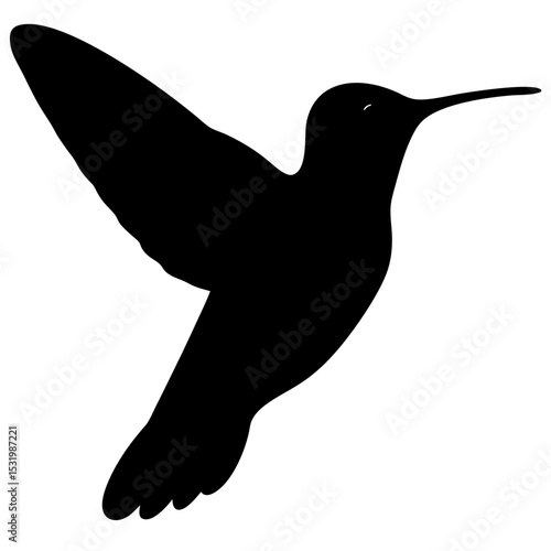 Elegant black silhouette of a hummingbird hovering mid air, a striking design