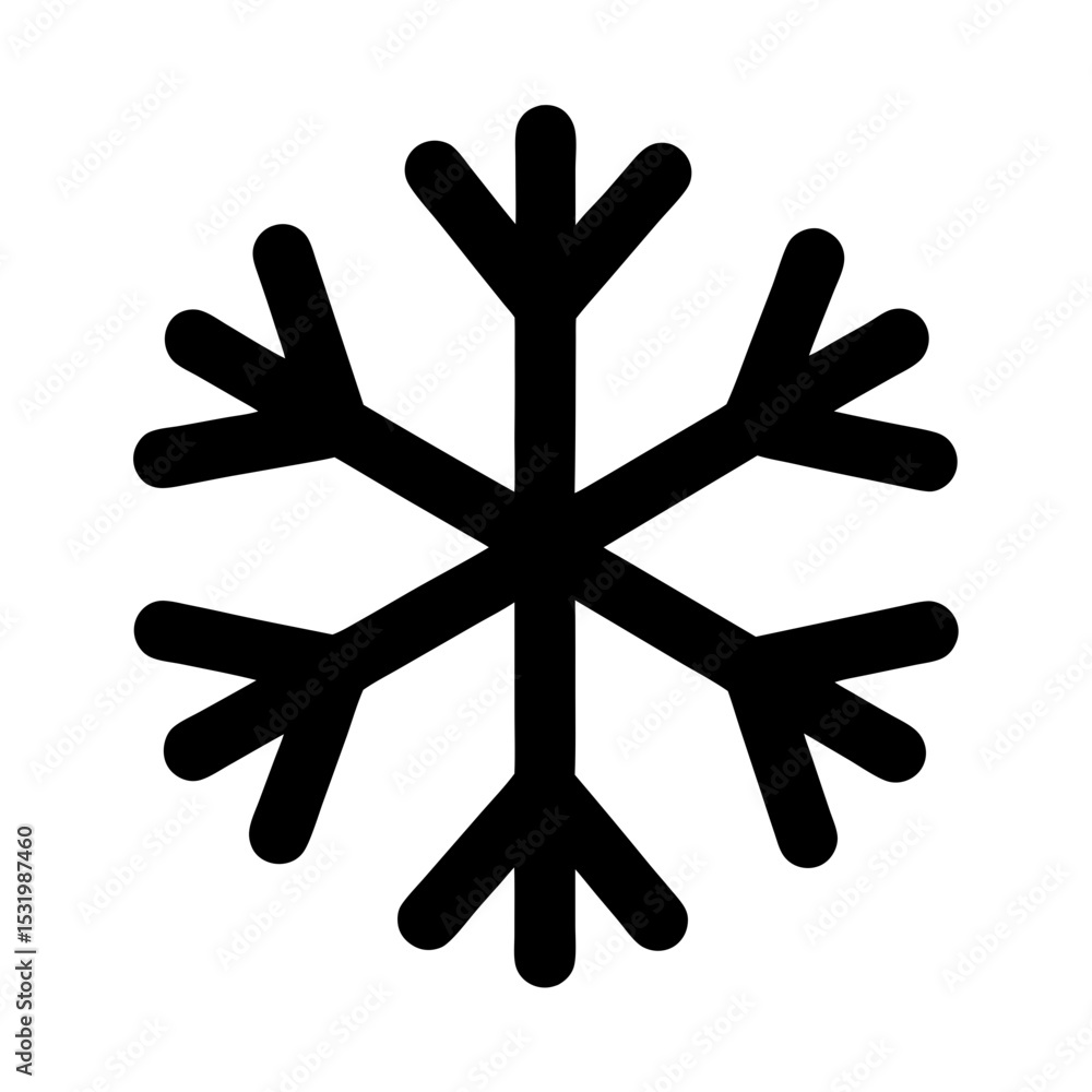Simple black snowflake icon with rounded edges and white background. Simple black snowflake icon with rounded edges and white background.