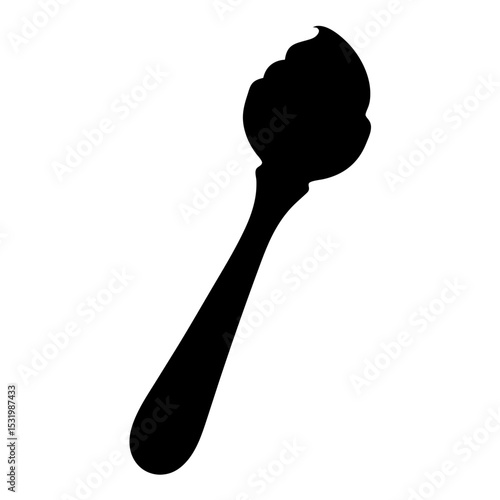 Elegant black silhouette of a spoon filled with cream or mousse