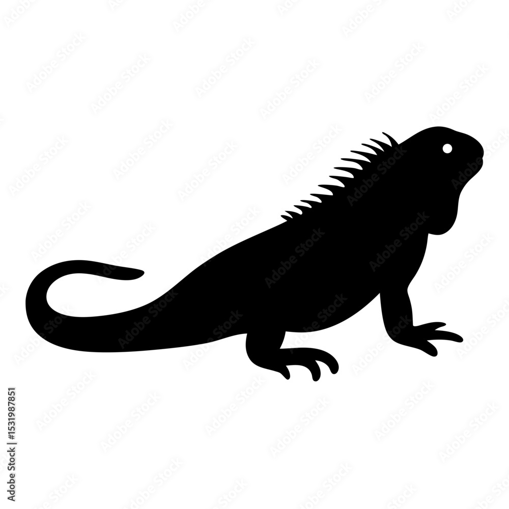 Silhouette of a large iguana with spiky crest on a white backdrop Silhouette of a large iguana with spiky crest on a white backdrop