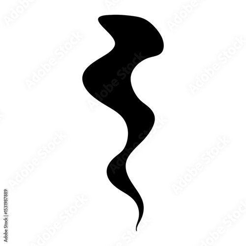 Abstract black smoke trail silhouette with smooth curves on white background