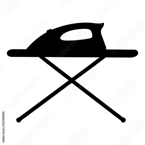 Stylized silhouette of an iron on an ironing board against a white background