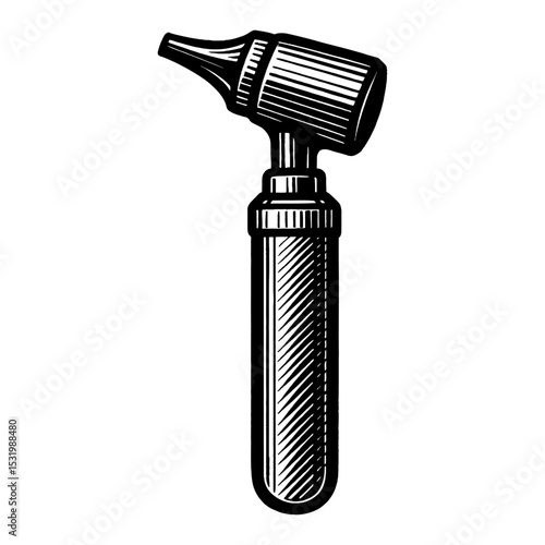 Otoscope Medical Instrument Black and White Outline Line Art Drawing Engraving Vector