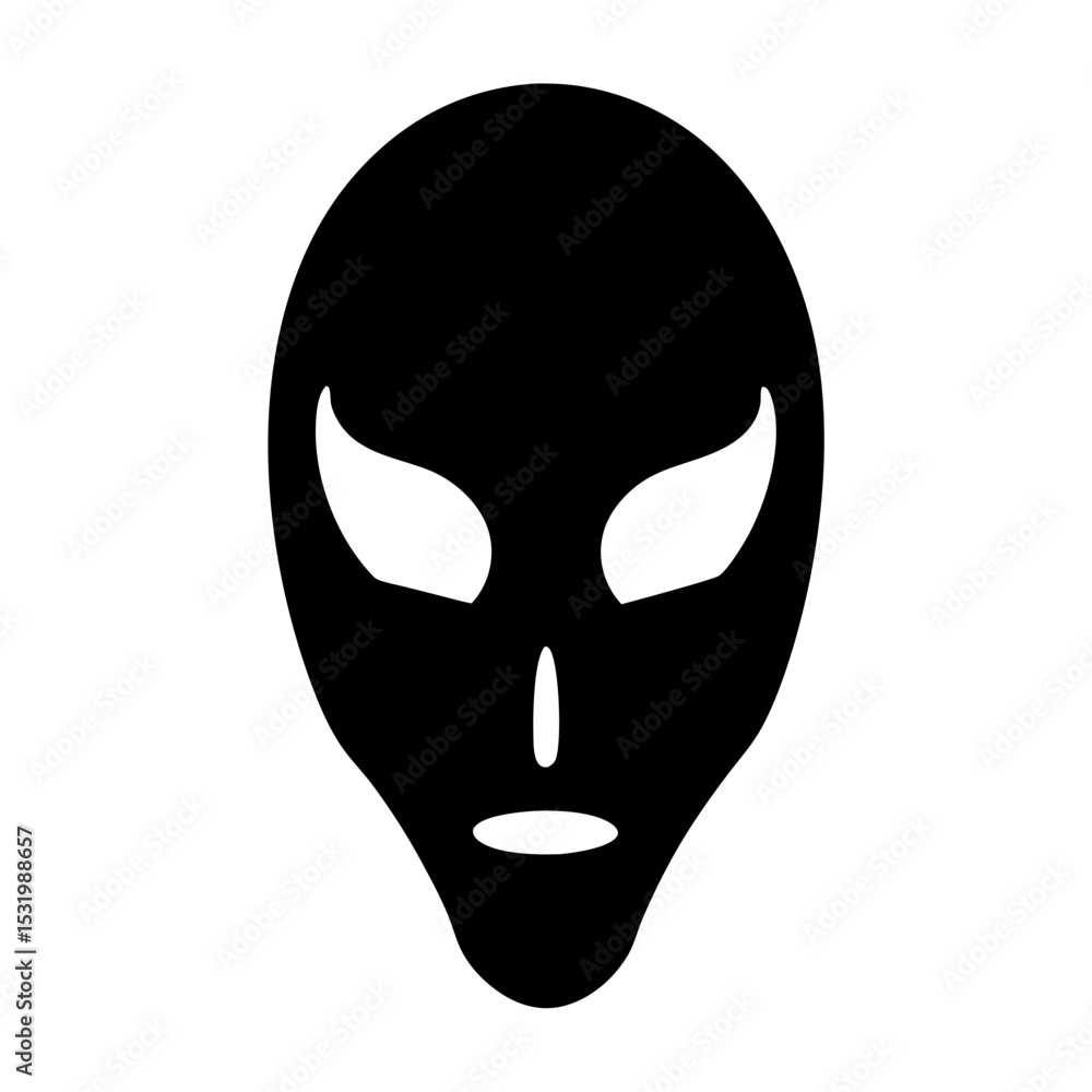 Simplified black and white image of a classic alien head design Simplified black and white image of a classic alien head design