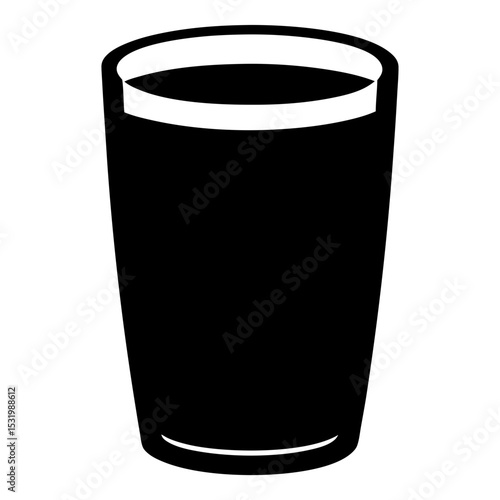 A solitary stout glass filled with dark liquid in stark monochrome