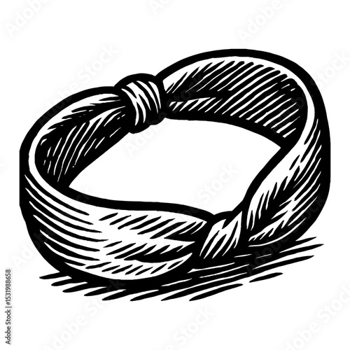 Hair Tie or Bandana in Knot Shape Black and White Outline Line Art Drawing
