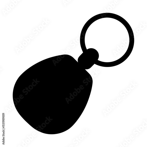 A simplistic, solid black silhouette of a key chain and key fob