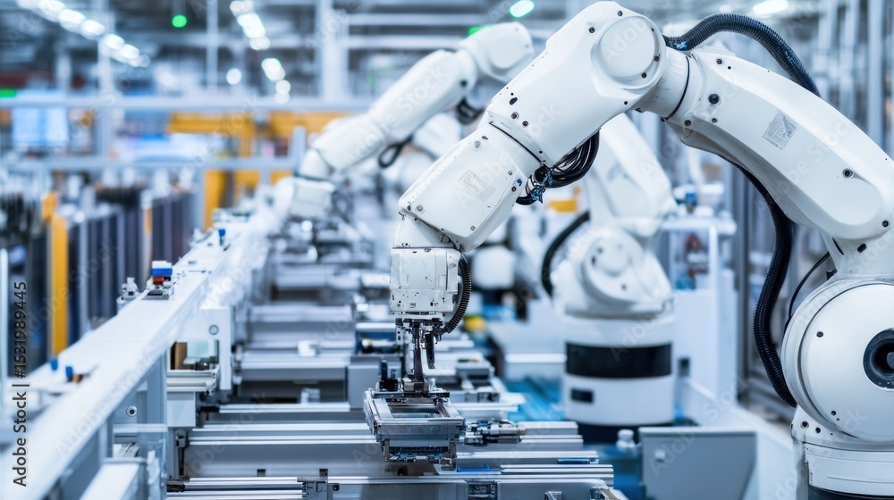 Fototapeta premium Automated factory line with robotic arms