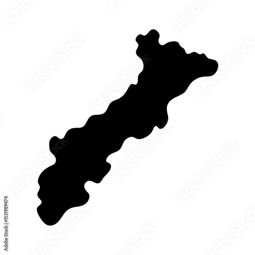 Black silhouette of abstract unknown shape with irregular edges on white backdrop