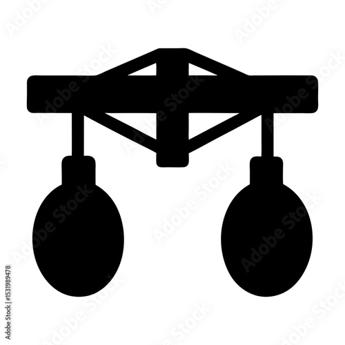 Silhouette of a Double Gymnastic Rings Apparatus on a White Background