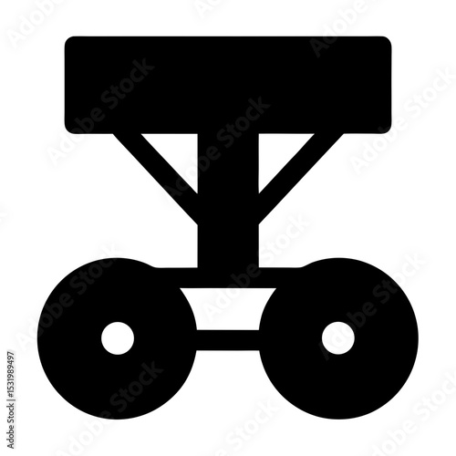Black silhouette of industrial cart or wheeled conveyer, two wheeled platform
