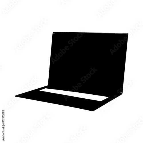 Minimalist black laptop silhouette with simple geometric design and white background
