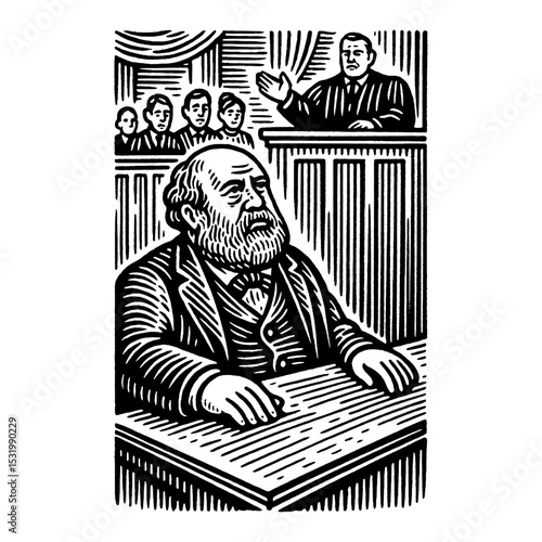 Men Delivering Speech on Podium Black and White Outline Line Art Drawing Illustration