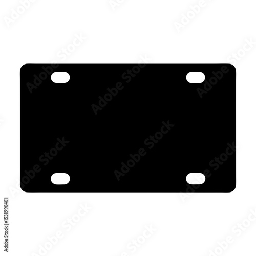 Black License Plate Vector Illustration with Four Mounting Holes and Rounded Corners