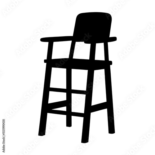Silhouette of a high lifeguard chair against a white background illustration