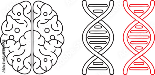 Brain DNA Icon Genetics Research Medical Science Link Flat Vector for Alzheimer Study Projects
