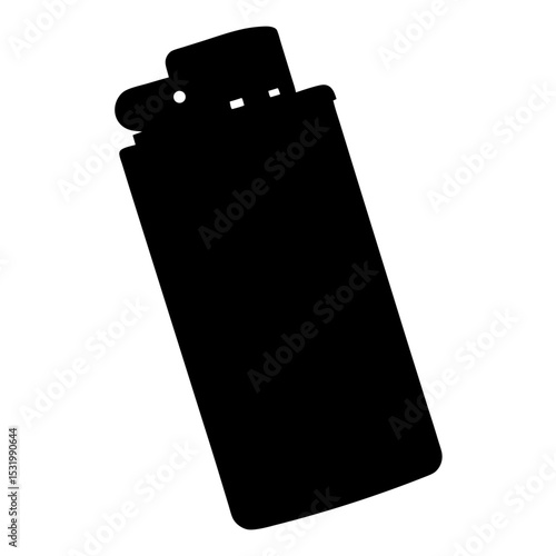 Black silhouette of a lighter on a white background, graphic image