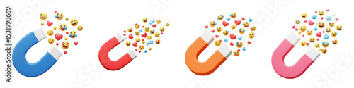 3D Magnet Icons with Emojis | Social Attraction & Marketing Concept
