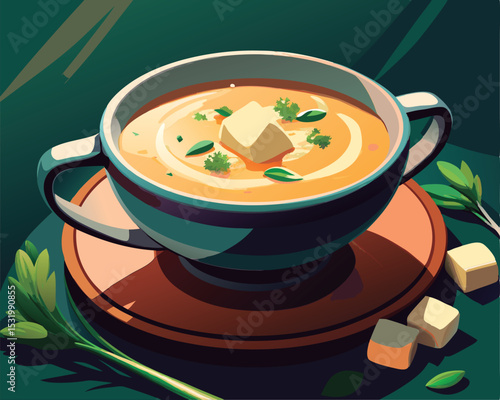 Creamy soup with butter and herbs.