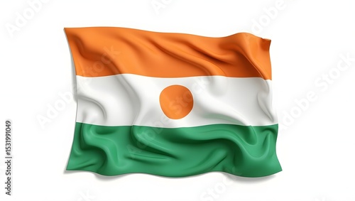 Free Download Photorealistic flag of Niger. Orange, white, and green horizontal stripes with an orange circle in the center. Isolated on white background. High detail, realistic texture. - GFXLoad