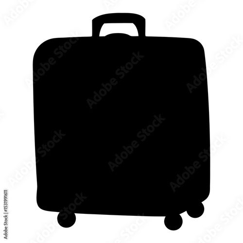 Black silhouette of a wheeled suitcase representing travel and adventure concept