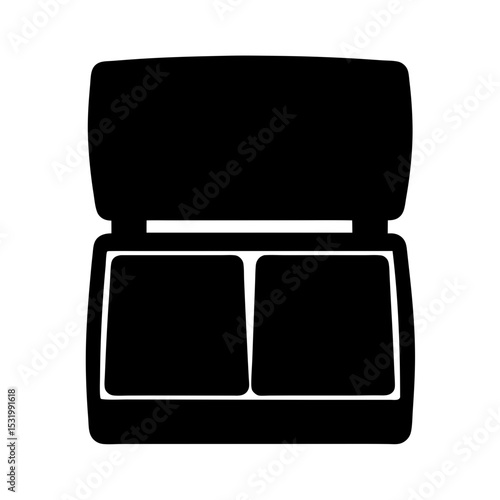 A Black and White Graphic Depiction of a Two Compartment Cosmetics Palette