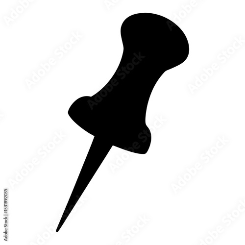 Black silhouette of a push pin tack for office or cork boards