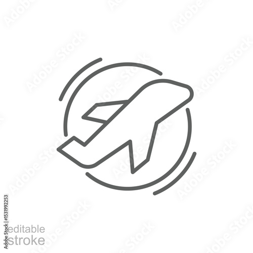 Takeoff Airplane Flight Icon with Motion Lines Outline Thin Line Editable Stroke Symbol