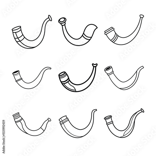 Shofar Horns Collection Black and White Outline