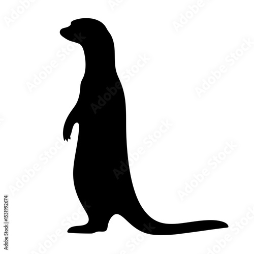 Silhouette of a meerkat standing upright and alert, isolated on white