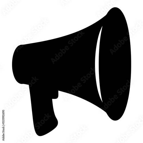 Black silhouette of a megaphone bullhorn on a white background illustration