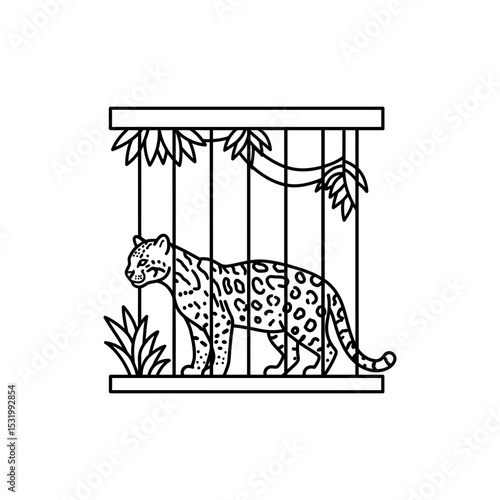 Margay behind jungle bars appearing tense