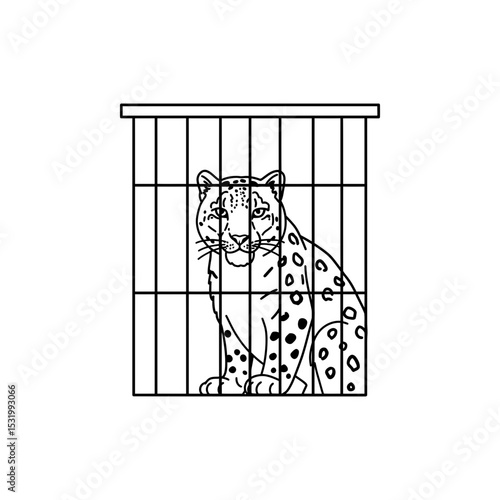Snow leopard behind tight metal cage