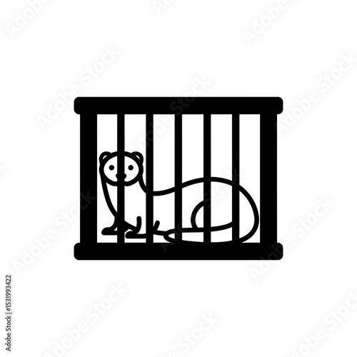 Ferret resting inside barred compartment representing quiet captivity