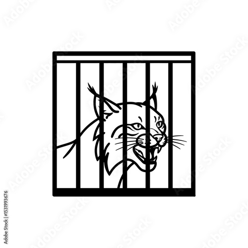 Lynx growling behind vertical bars fiercely
