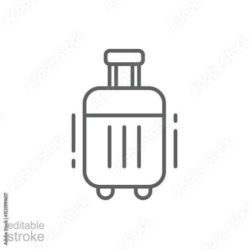 Rolling Suitcase Icon Outline Style Thin Line Editable Stroke Symbol for Travel Luggage or Baggage Concept