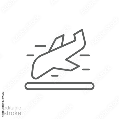 Landing Plane Icon Thin Line Editable Stroke Outline Style for Air Travel Arrival and Aviation Services