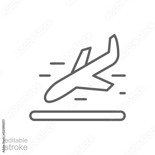 Outline Icon of Aircraft Touchdown Thin Line Editable Stroke Symbol for Runway Arrival or Transportation Use