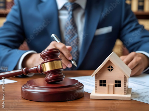 Real Estate Law and Property Auction – Legal Concept with Gavel and House Model