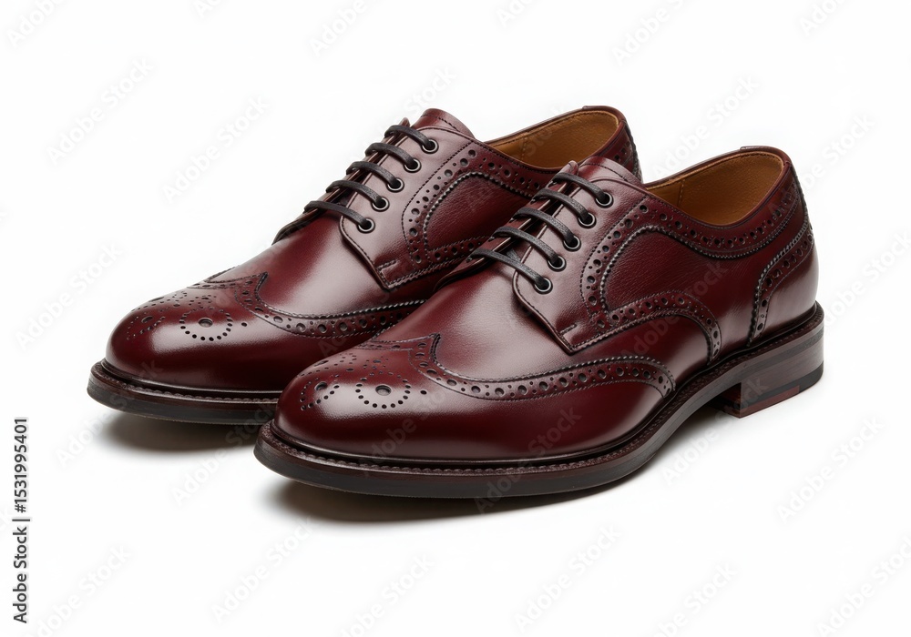 Burgundy leather brogue shoes isolated on white background Burgundy leather brogue shoes isolated on white background
