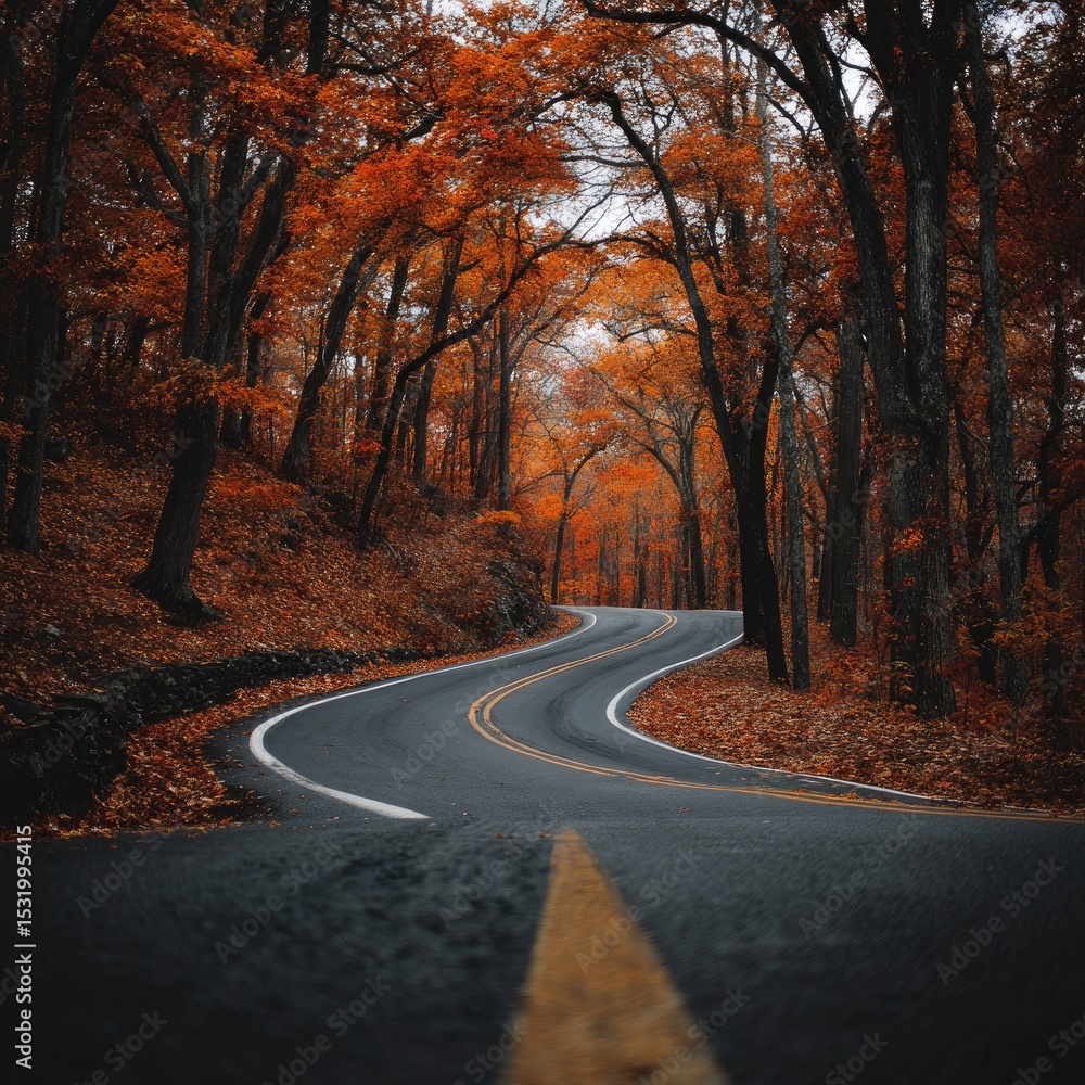 Obraz premium Winding road through autumn forest (4)