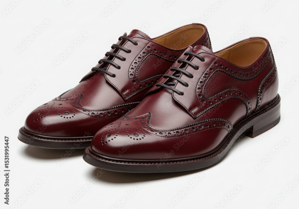 Burgundy leather brogue shoes isolated on white background Burgundy leather brogue shoes isolated on white background