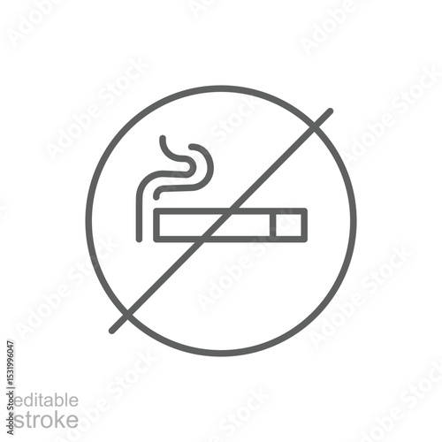 No Smoking Icon Outline Style Thin Line Symbol Cigarette with Crossed Circle Editable Stroke Vector
