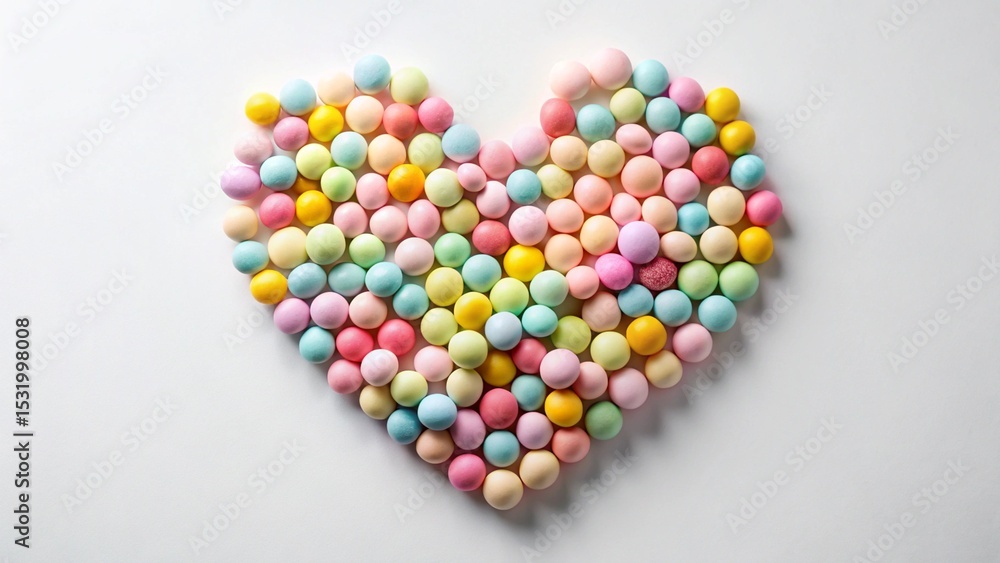 Vibrant, heart-shaped candies in a delightful array of colors, perfect for a sweet decoration Vibrant, heart-shaped candies in a delightful array of colors, perfect for a sweet decoration