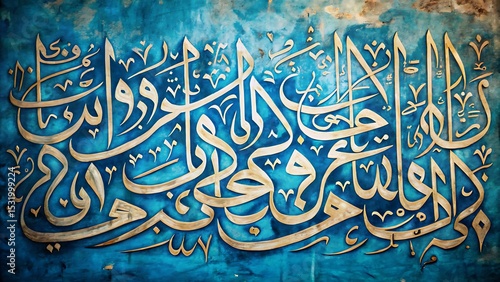Elegant islamic calligraphy art featuring golden script on a textured blue background showcasing traditional arabic design and cultural heritage