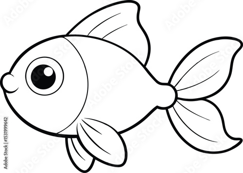 Cute cartoon fish illustration black and white line art