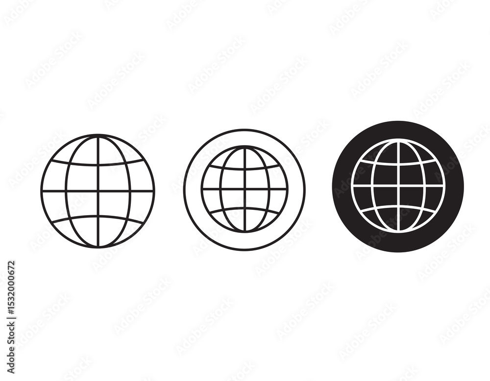 Fototapeta premium Set of Globe Icons – Minimal Line and Solid World Symbols for Web, App, or Digital Use