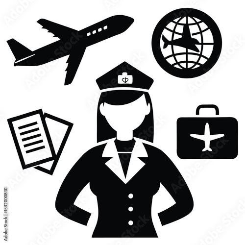 flight attendant element isolated crew timetable on white background