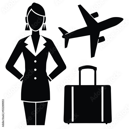 flight attendant element isolated duty free cataloge on white background